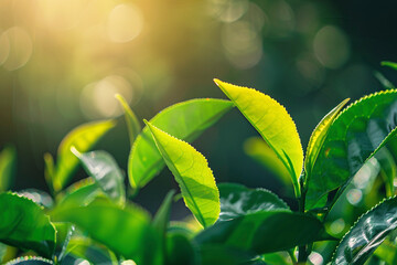 Obraz premium Fresh Green Leaves with Sunlight in Background