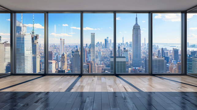 Fototapeta Stunning Manhattan skyline view from a modern office window