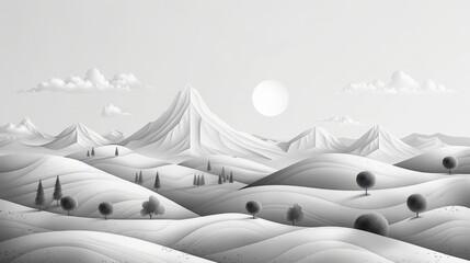 Embark on a journey of discovery with this linear landscape depiction. Through minimalist design and clean lines, this illustration offers a fresh perspective on geographic features, allowing viewers