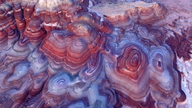 Aerial Panning Shot Of Natural Pattern Of Bentonite Hills - Moab, Utah