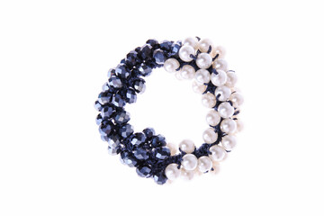 Hair elastic with blue and white beads