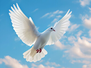 Fototapeta premium A free flying white Pigeon