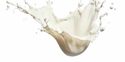 milk splash on white background, Natural dairy product, yogurt or cream in crown splash with flying drops.Liquid swirls and drips in shape of crown, liquid flow streams milk