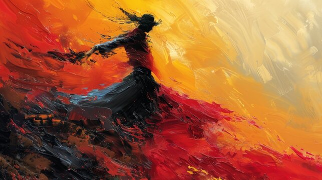 Develop a captivating visual with expressive strokes and vivid textures. Use loose brushstrokes and bold colors to convey emotion and energy, focusing on creating a sense of movement and vitality