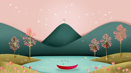 Paper art outdoor mountains and rivers night starry sky, AI generated. paper art. Illustrations