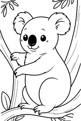 Obraz premium Koala Kids coloring page book, black and white line art, blank coloring art