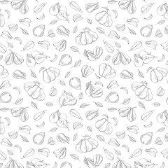 Seamless endless pattern of pears. Illustration in hand drawn style. Can be used to create packaging, covers, backgrounds, cards, textiles, clothing, souvenirs and much more.