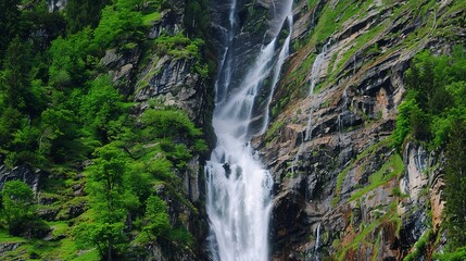 Obraz premium High mountain waterfalls website banner flat design front view photography focus theme animation vivid 