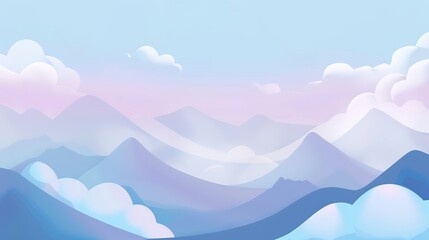 Cloudy mountain landscapes vector art flat design front view obscured views theme 3D render Analogous Color Scheme 