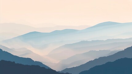 Fog banks over valleys brochure flat design side view photography in mist theme cartoon drawing Split-complementary color scheme