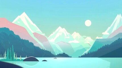 Panoramic mountain views flat design front view scenic photography theme animation Complementary Color Scheme 