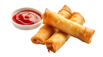 Chinese spring rolls , ketchup food meal 