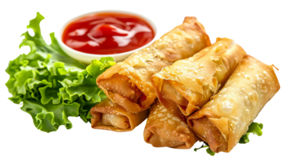 Chinese spring rolls , ketchup food meal 