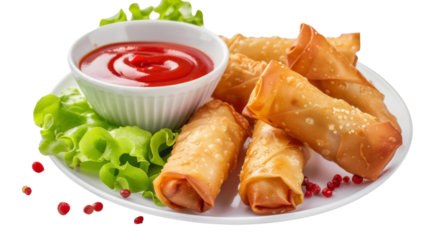 Chinese spring rolls , ketchup food meal 