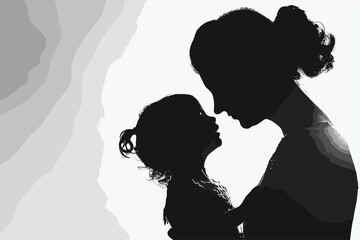 Silhouette for mother day moment black color only full body. mother and children black color Silhouette. mother day moment coloring page for kid.