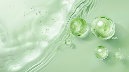 Abstract light green background liquid with bubbles