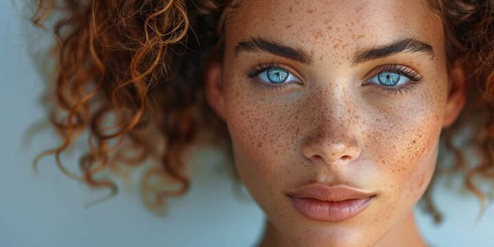 A lovely portrait of an attractive, freckled redhead exuding perfect wellness and charm.