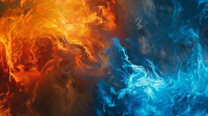 A colorful, abstract painting of fire and water