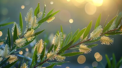 Photography of Melaleuca alternifolia, capturing the intricate beauty and details of this medicinal plant, commonly known as tea tree