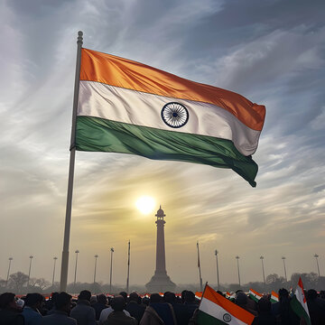Happy India independence day with India republic flag