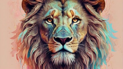 Fototapeta premium lion. It has a light brown mane and is looking