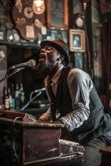 Obraz premium Soulful Blues Singer Performance Capture, Celebrate the diversity of Music : La Fête de la Musique.