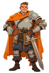 Fototapeta premium A powerful cartoon warrior, isolated on transparent background, showcasing intricate armor and a fierce battle cry.