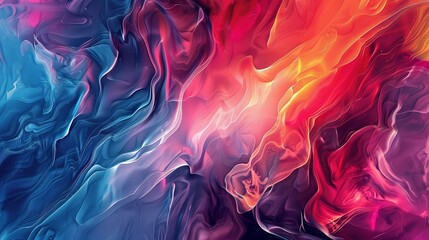 A colorful abstract painting with a blue, red, and purple swirl