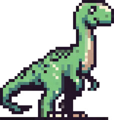 A captivating 8-bit pixel T-Rex dinosaur, designed with a retro gaming flair, available as a vector icon with no background, ideal for varied digital and print creations.