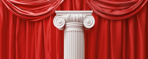 Elegant white column with red drapery backdrop showcasing classical architecture design