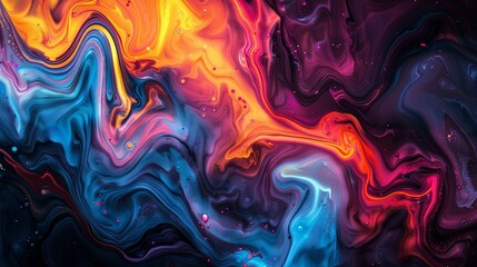 A colorful swirl of paint with blue, orange, and purple hues