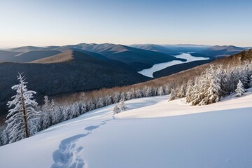 Obraz premium Morning in Catskill Mountains with Snowy Winter Scene