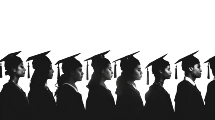 Silhouettes of a row on graduating students with graduate hats