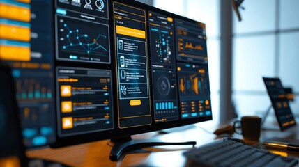 A user interface designera??s workspace, with screens showing prototypes of a mobile app interface being tested and refined.