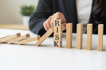 Protection finance, stopping falling block effect collapse domino wooden, Recovery risk business,...