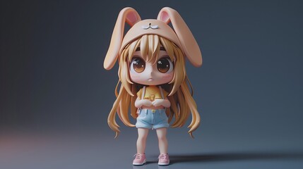 Fototapeta premium Full body, cute girl figure box, collectible, complete with bunny ears hat. Overall simple Children's design show