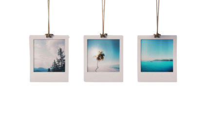 Polaroid photos on rope, retro