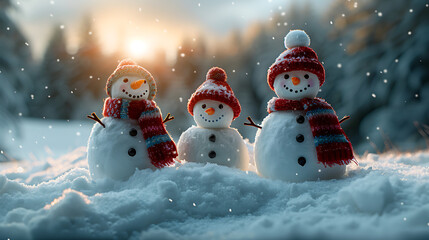 Snowmen Building - Minimal Winter Wonderland Canvas