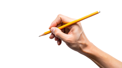A close-up of a human hand holding a pencil, ready for writing, drawing, or artistic expression