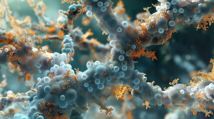 Fototapeta premium A visualization of dendrimer nanoparticles that encapsulate drugs for precision medicine, detailing their branched, tree-like structures.