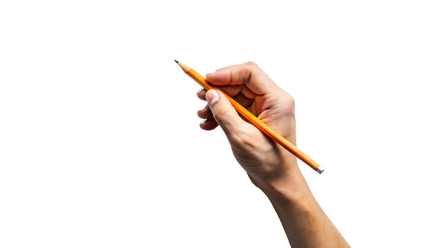 A close-up of a human hand holding a pencil, ready for writing, drawing, or artistic expression