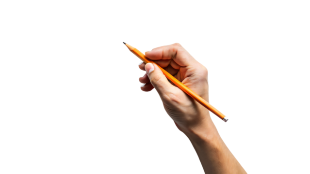A close-up of a human hand holding a pencil, ready for writing, drawing, or artistic expression