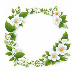frame with white flowers, floral, nature, spring, daisy, illustration, border, design, summer, vector, card, leaf, plant, art, decoration