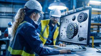Engineers designing a metal piece in a computer