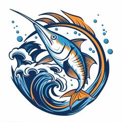 Marlin fish with sea waves logo ideal vector image