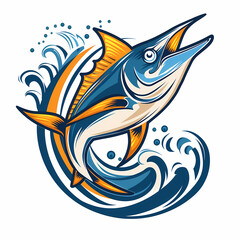 Fototapeta premium Marlin fish with sea waves logo ideal vector image