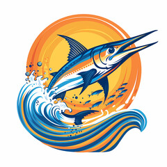 Marlin fish with sea waves logo ideal vector image