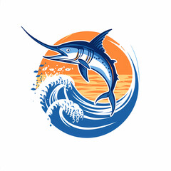 Marlin fish with sea waves logo ideal vector image