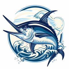 Marlin fish with sea waves logo ideal vector image