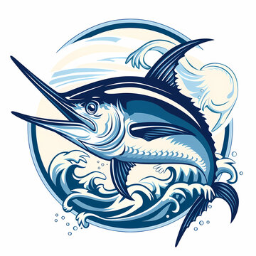 Marlin fish with sea waves logo ideal vector image